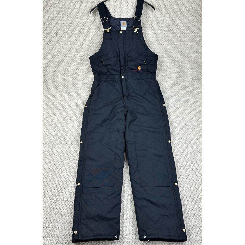 Vtg Carhartt Bibs 34x32 Black Insulated Quilt Lined Overalls Arctic Extreme R12